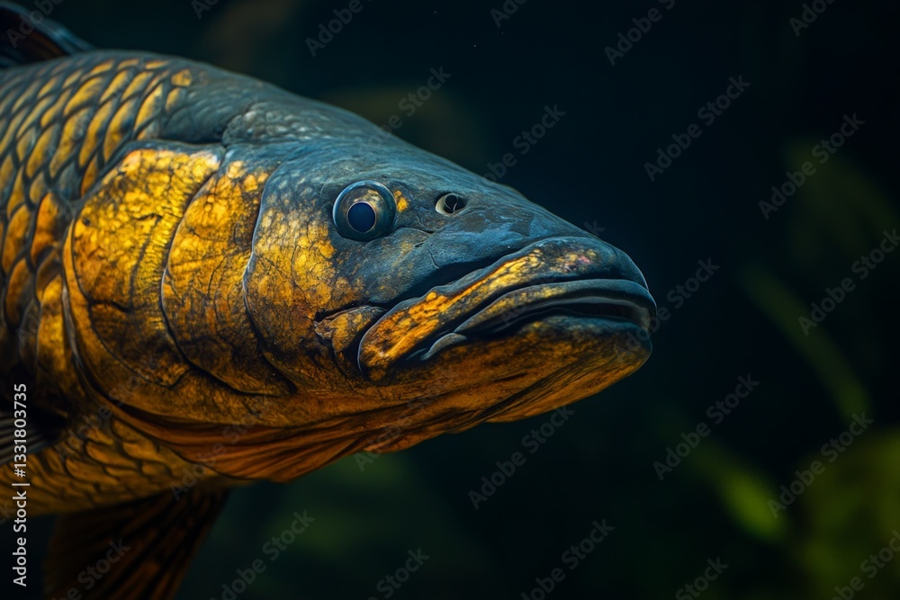 Poster captivating close-up of a striking fish in an aquatic environment showcasing intricate details of it