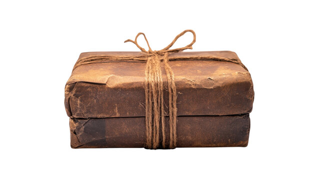 Vintage wrapped gift box PNG, rustic brown paper parcel tied with string, isolated packaging for holidays and shipping