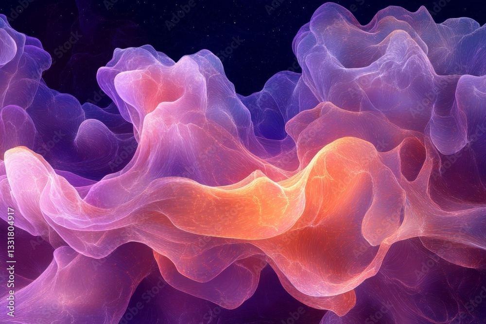 Poster Colorful abstract shapes swirl together in a mesmerizing display of light and texture in digital art