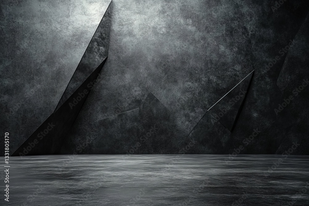 Aufkleber dark abstract wall design with jagged geometric shapes in a minimalist indoor space