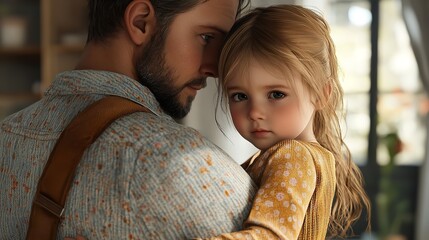 A Tender Father Cradles His Precious Little Girl, A Moment Of Quiet Love And Unspoken Connection, Bathed In Soft, Warm Light