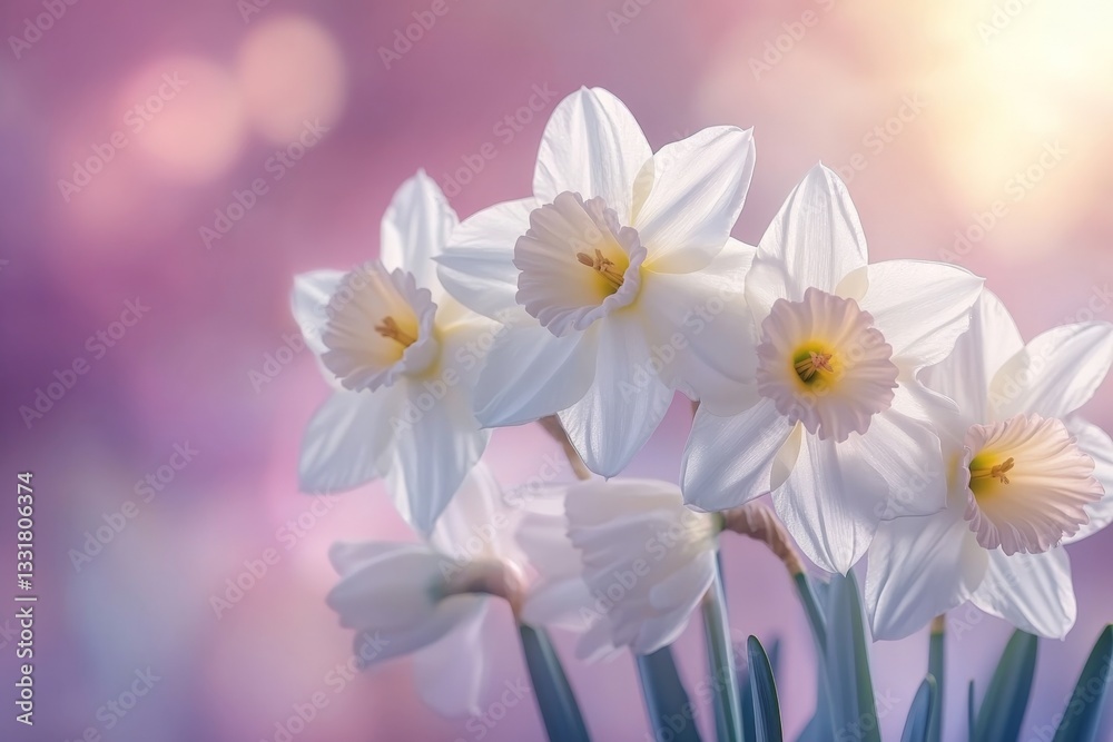 Poster delicate white daffodils bloom elegantly in a soft pastel background during springtime