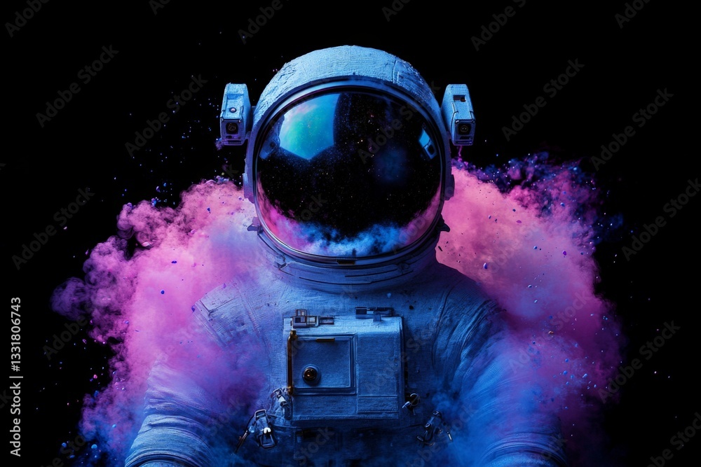 Aufkleber cosmic exploration featuring an astronaut surrounded by colorful nebula-like clouds