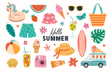 Fototapeta premium Set of beach summer vector elements