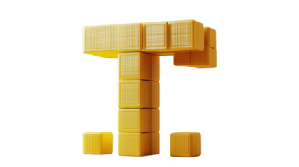 Colorful yellow building blocks arranged to form the letter T in a minimalist style showcasing creative design and playful spirit