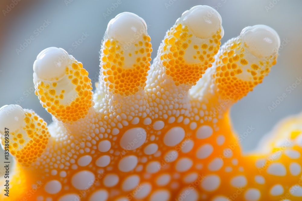 Poster Close-up view of a vibrant orange and white sea creature showcasing its unique texture and patterns
