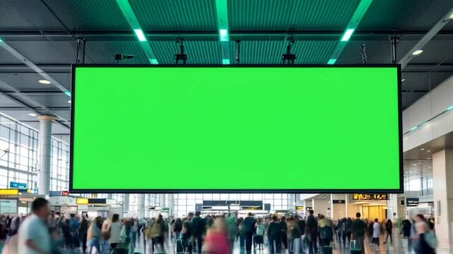 Green screen billboard standing on a busy city street at night with blurred lights and people passing by. Perfect for advertisement 4k Video. generated with AI