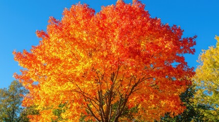 Fototapeta premium Vibrant autumn maple tree under a clear blue sky