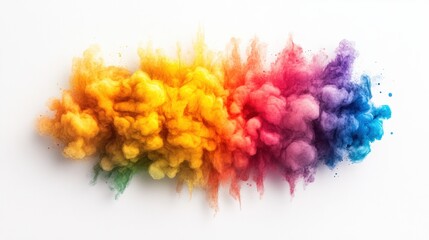 Fototapeta premium Striking rainbow cloud with multiple hues creating a captivating watercolor stain against a white backdrop