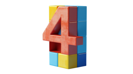 Colorful building block number four used as a teaching tool for early childhood education in a classroom setting