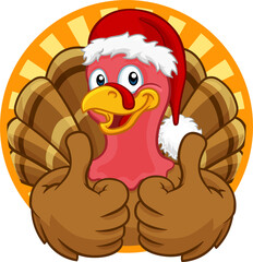 Turkey In Santa Hat Christmas Thanksgiving Cartoon