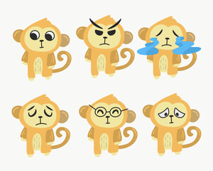 Naklejka premium Cute funny monkey with different poses in handrawn cartoon vector illustration