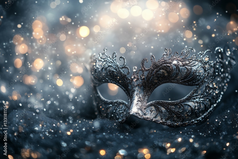 Aufkleber Elegant masquerade mask with intricate details and shimmering background creates a mysterious atmosphere for festive events