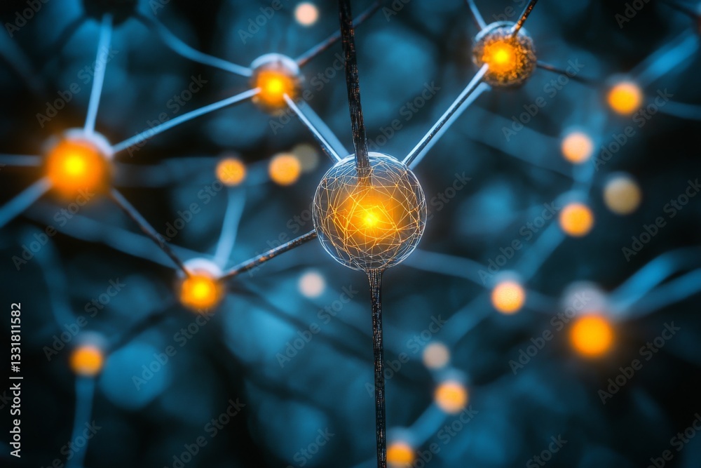 Aufkleber Exploring the intricate structure of molecular networks with glowing connections and nodes