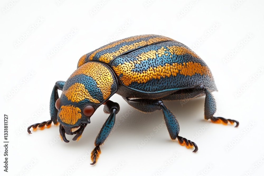 Poster Colorful beetle showcasing vibrant patterns and intricate textures on a plain background