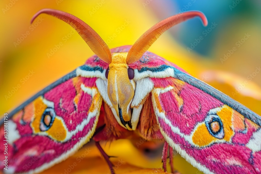 Poster Colorful moth with intricate patterns displayed during daylight in a vibrant natural setting
