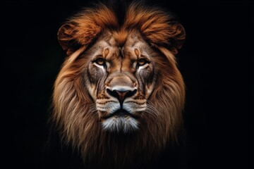 Majestic lion showcasing powerful presence with a detailed mane against a dark background
