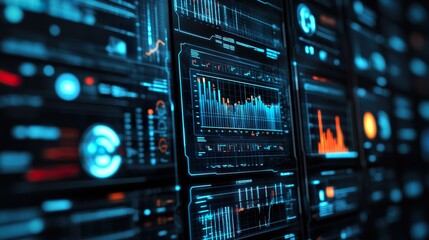 Obraz premium Futuristic data wall, digital displays