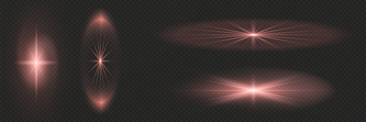 Red glowing light effect with sparkles, sunbeams, and lens flare. Starburst and bokeh elements in a magical, festive style. Perfect for Christmas, disco, fantasy, or bright celebration designs