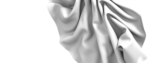 Abstract photo of white fabric draped with soft folds and textured surface, isolated on white...