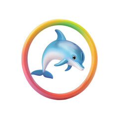 Fototapeta premium Playful 3D Cartoon Dolphin Jumping Through Rainbow Isolated on Transparent Background