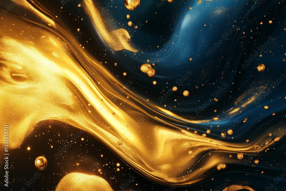 Poster Vibrant swirls of gold and blue create an abstract display of color and movement in an artistic composition