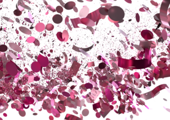Vibrant pink confetti bursts across a white background. Ideal for celebrations, parties, and festive designs.