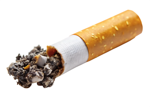 a cigarette with ash stubbed isolated on white background PNG. GENERATIVE AI