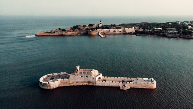 Aerial View of Historic Sea Fort Surrounded by Ocean Waters. | Diu Fortress.
