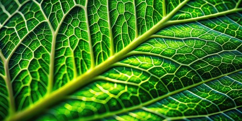 Green Leaf Texture Photography: Close-up Macro Shot, Natural Plant Detail, Lush Foliage, Vibrant Green, Botanical Texture