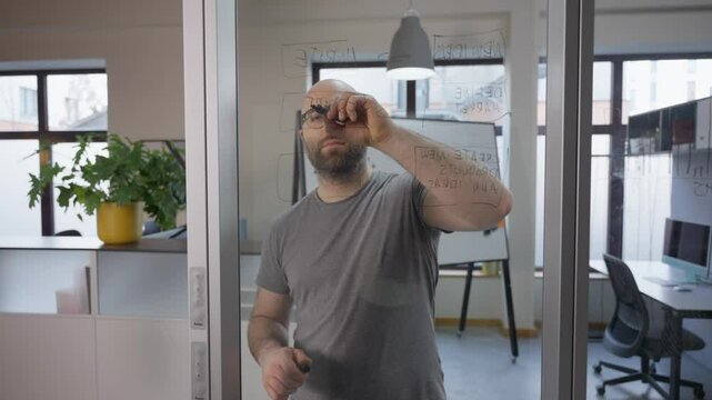 White man discussion whiteboard office flipchart brainstorming