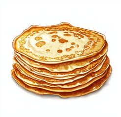 Vintage Illustration of Isolated Stack of Delicious Golden Crepes on White Background