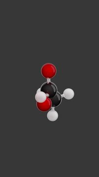 Molecule of Acetic Acid. Animated chemical 3D Model: Ball and stick. Molecular Formula: C2H4O2. Gray background. Seamless loop. Vertical screen. 3D rendering.