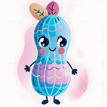 Cute blue peanut character with smiling face and colorful design