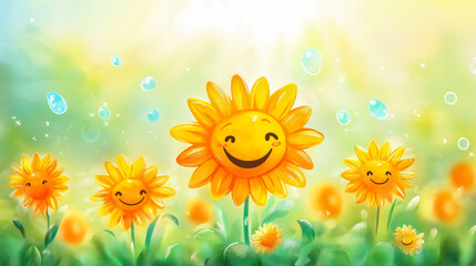 Happy sunflowers bloom in a vibrant garden, spreading joy and cheer