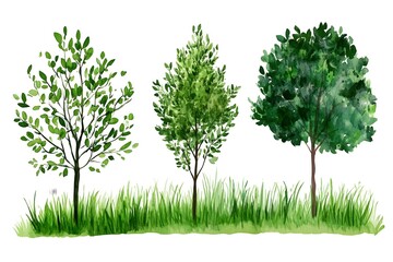 set of grass, Vector of green tree side view isolated on white background ,watercolor tree elevation for landscape concept,environment scene,eco design, garden for spring
