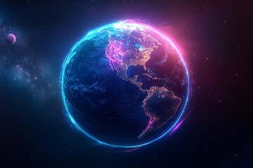 Fototapeta premium Vivid depiction of Earth illuminated by cosmic energies in a stunning celestial environment