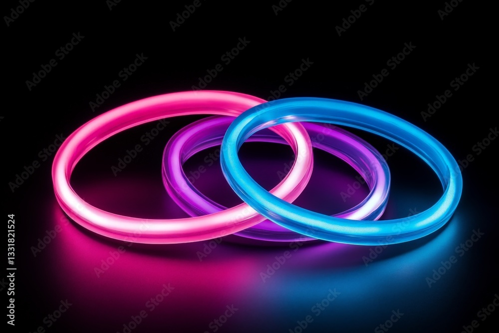 Poster Colorful glowing rings create a vibrant display against a dark background for an engaging visual effect