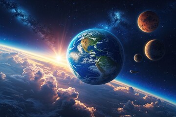 Stunning Blue Sunrise Over Earth Seen from Space Captivating Planetary View in the Cosmos