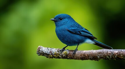 Captivating Blue Bird Perched on Branch Against Lush Green Background in Natural Habitat