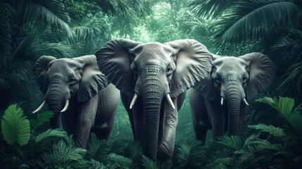 Elephants in Lush Rainforest