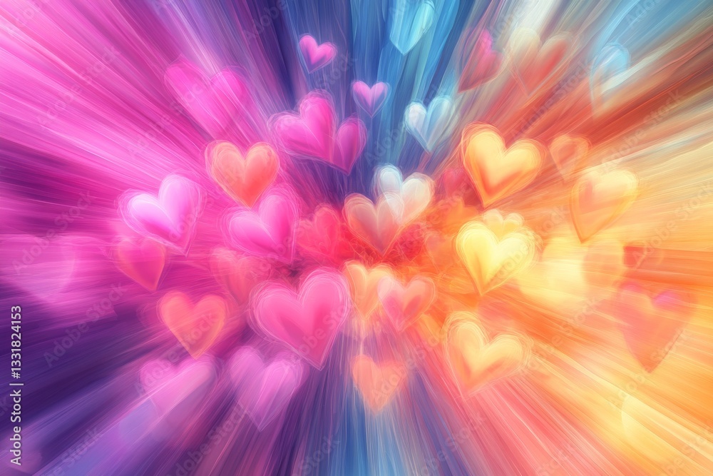 Poster Vibrant and colorful heart shapes radiate outwards in a joyful display of love and affection during a celebration