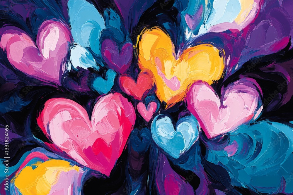 Aufkleber Colorful hearts swirl in vibrant patterns creating an abstract expression of love and joy in a contemporary art style