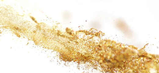 Abstract gold glitter splash, perfect for luxury, festive, and celebratory designs. High resolution image.