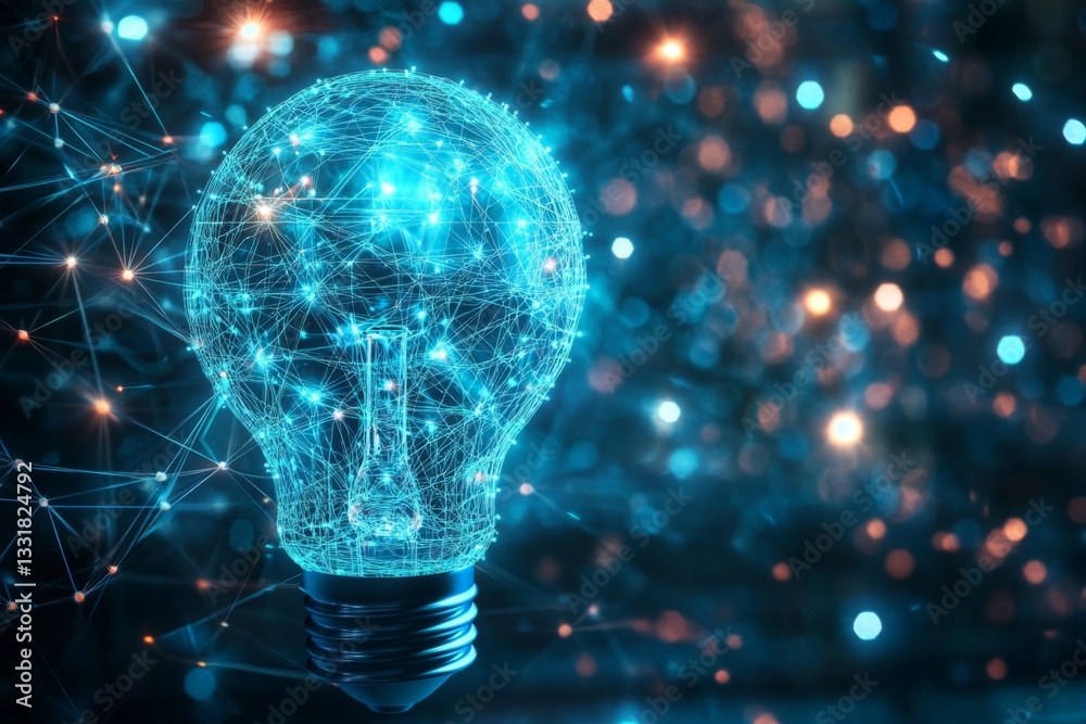 Poster creative representation of a glowing light bulb with digital connections showcasing innovation and t