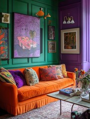 Vibrant living room with bold color scheme