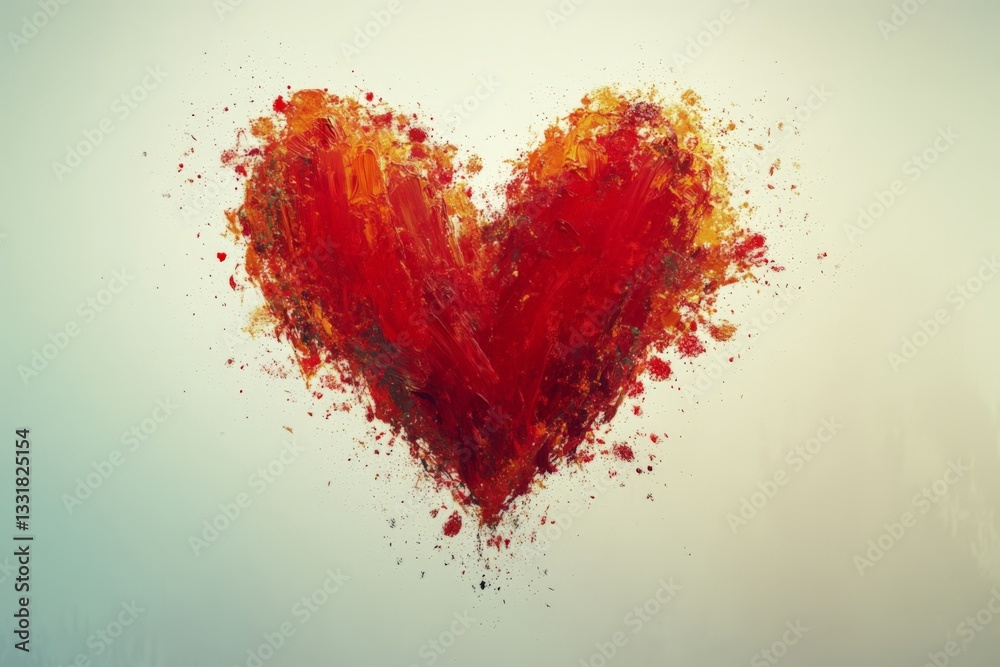 Aufkleber artistic red heart painting with vibrant colors and textured strokes on a light background