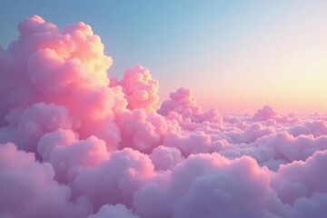 Fototapeta premium Soft pink clouds stretch across a serene sky at dawn, soft focus, pink clouds