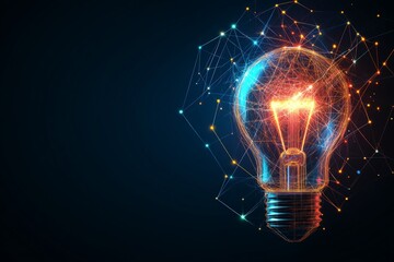 Creative light bulb glowing with digital patterns representing innovation and technology in a dark background