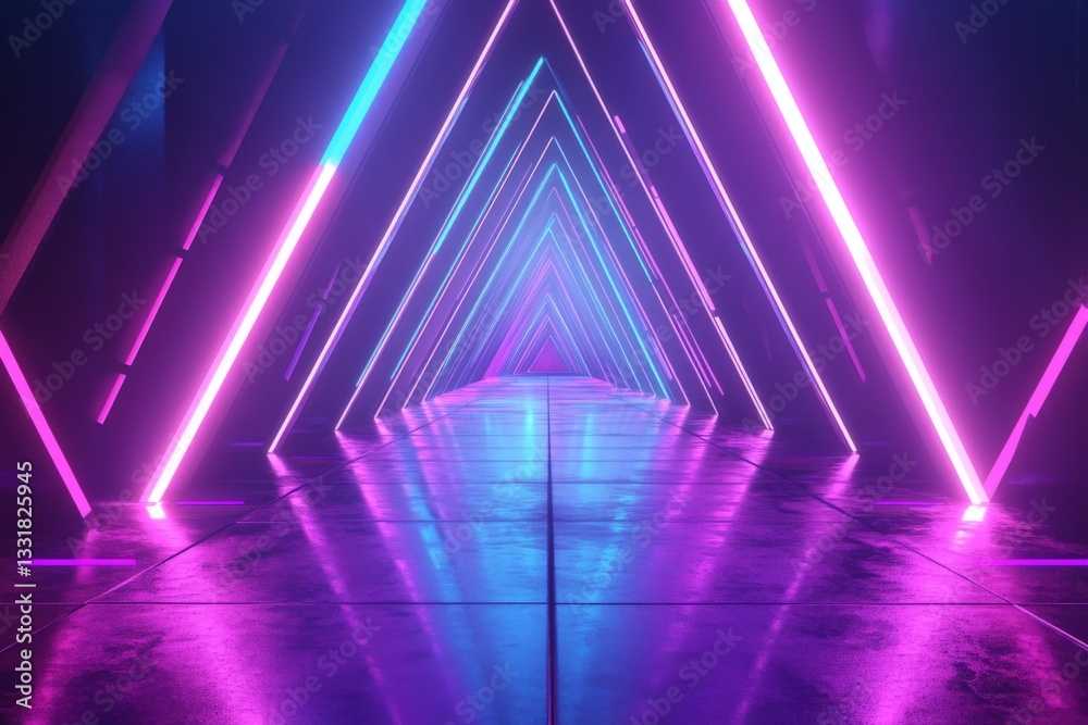 Poster vibrant neon light formations create an immersive atmosphere in a darkened space
